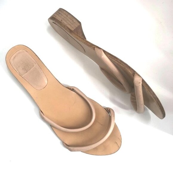 MARYAM NASSIR ZADEH Frida? Slide Sandal Two Strap Leather Low Heel Tan Nude 39 - Picture 1 of 10